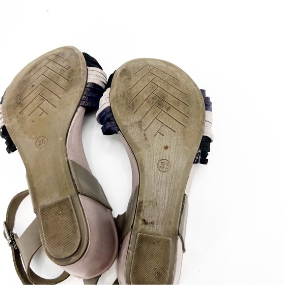 Ethem Tiurai Neutral & Navy Shimmer Wedge Sandals, Size 36 - Picture 11 of 14
